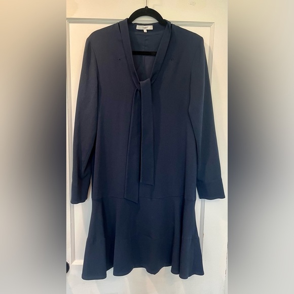 Tibi Navy Savannah Tie Neck Dress Size 4 missing metal clips - Picture 5 of 14